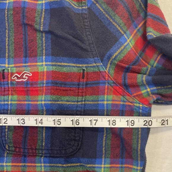 Men's Medium Blue/Red/Green Plaid Flannel Button Up Hollister Shirt Logo - Picture 5 of 8